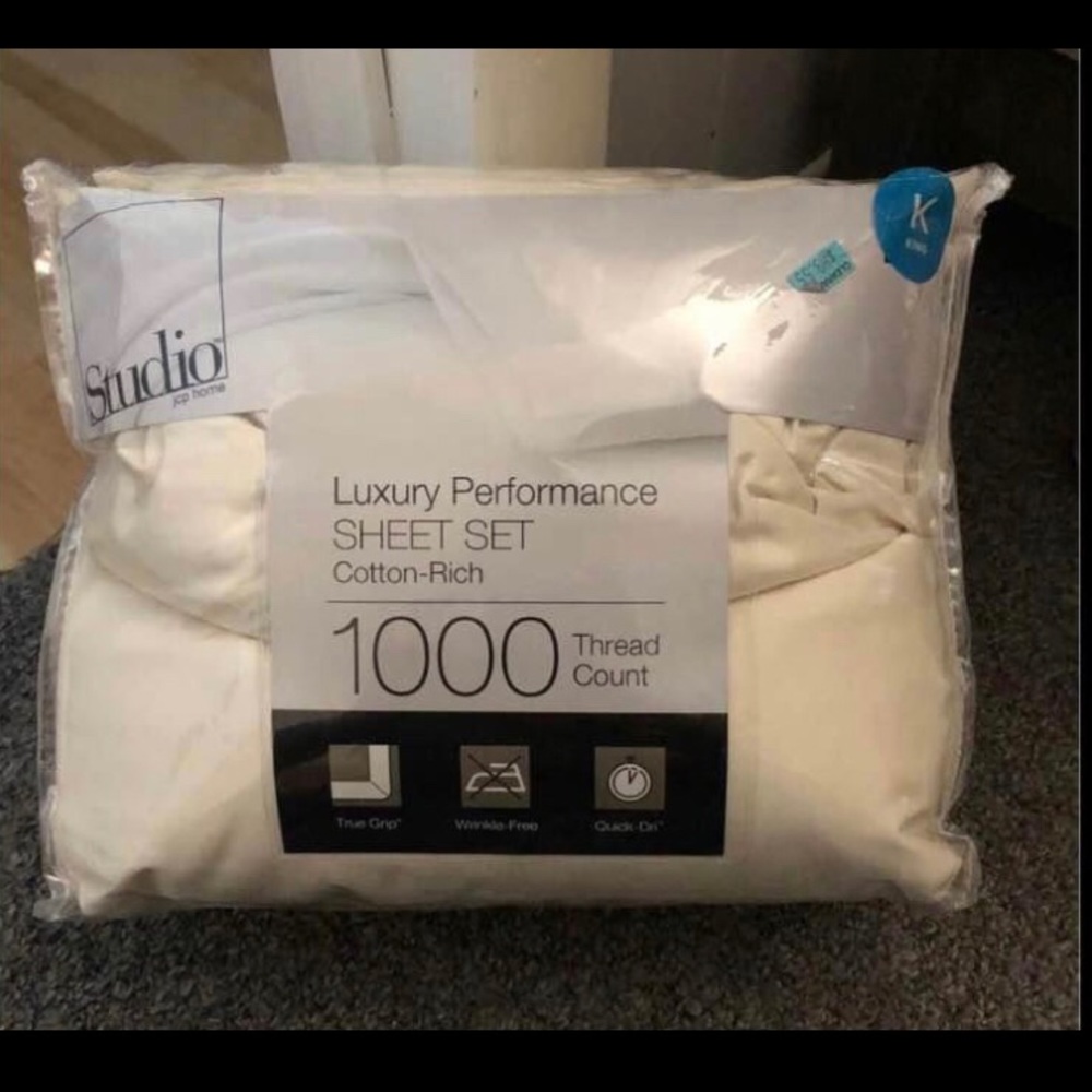 New open package studio jcp home luxury sheet set 1000 thread king cream color